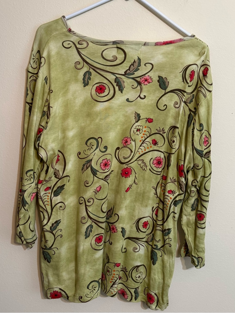 Barbara Graffeo Olive Green Floral Long Sleeve Top L - Picture 5 of 6